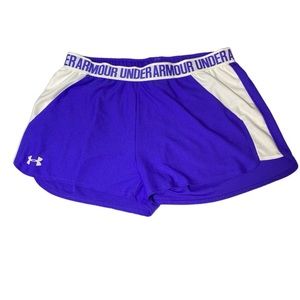Under Armour Women’s Heat Gear Loose Athletic Shorts Blue/White Size L
